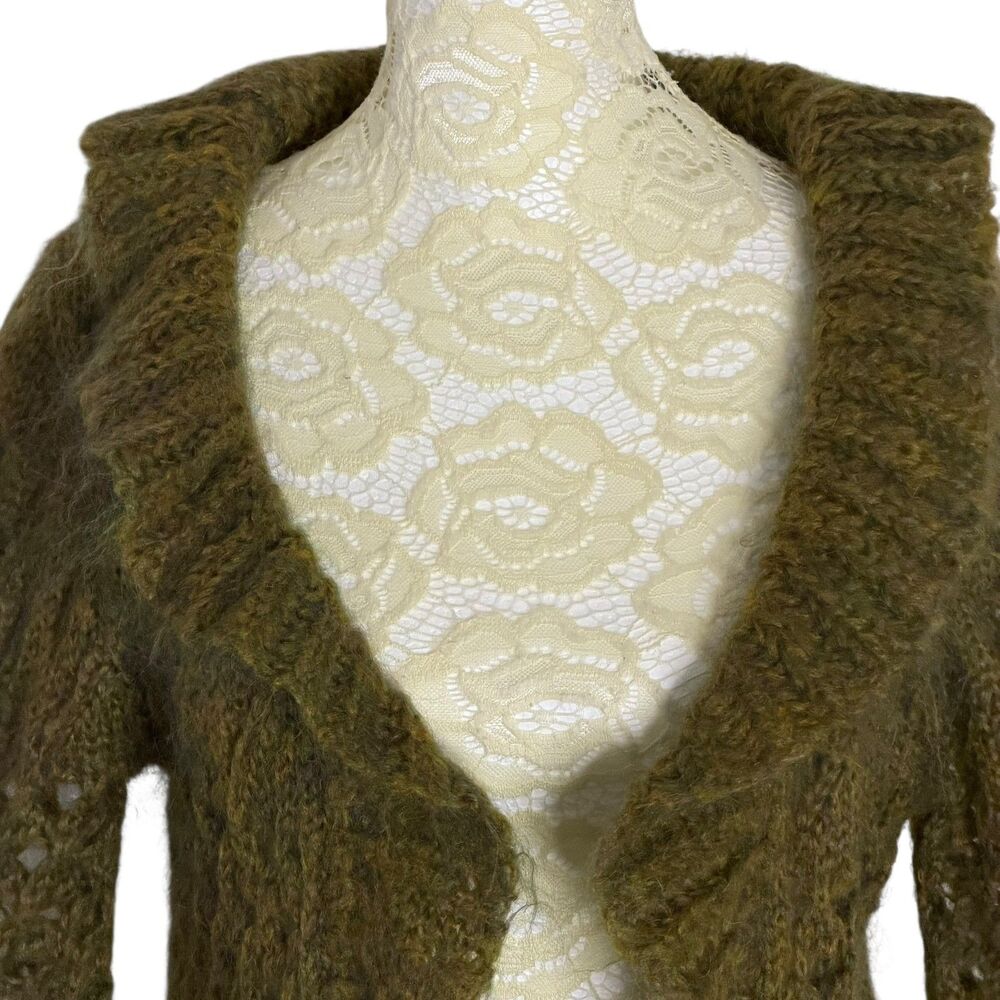Dex Fresh Mohair Ruffle Cardigan Sweater Open Front Boho Green Marled S - Picture 2 of 6